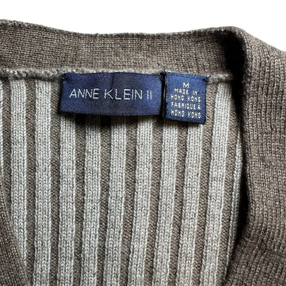 Anne Klein II Ribbed Longline Cardigan 100% Wool M Brown Business Casual Office - Picture 6 of 13